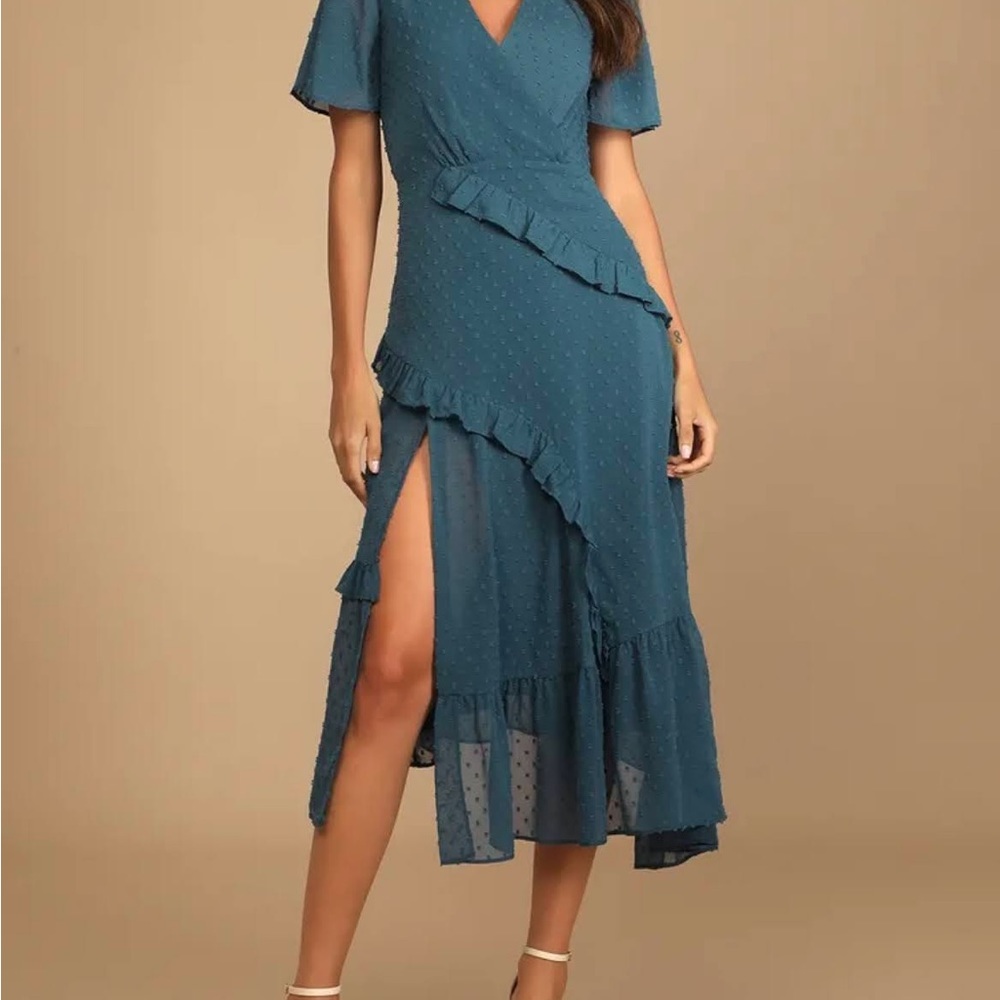 NWT Lulu’s Next To You Midi Dress Blue Sz L